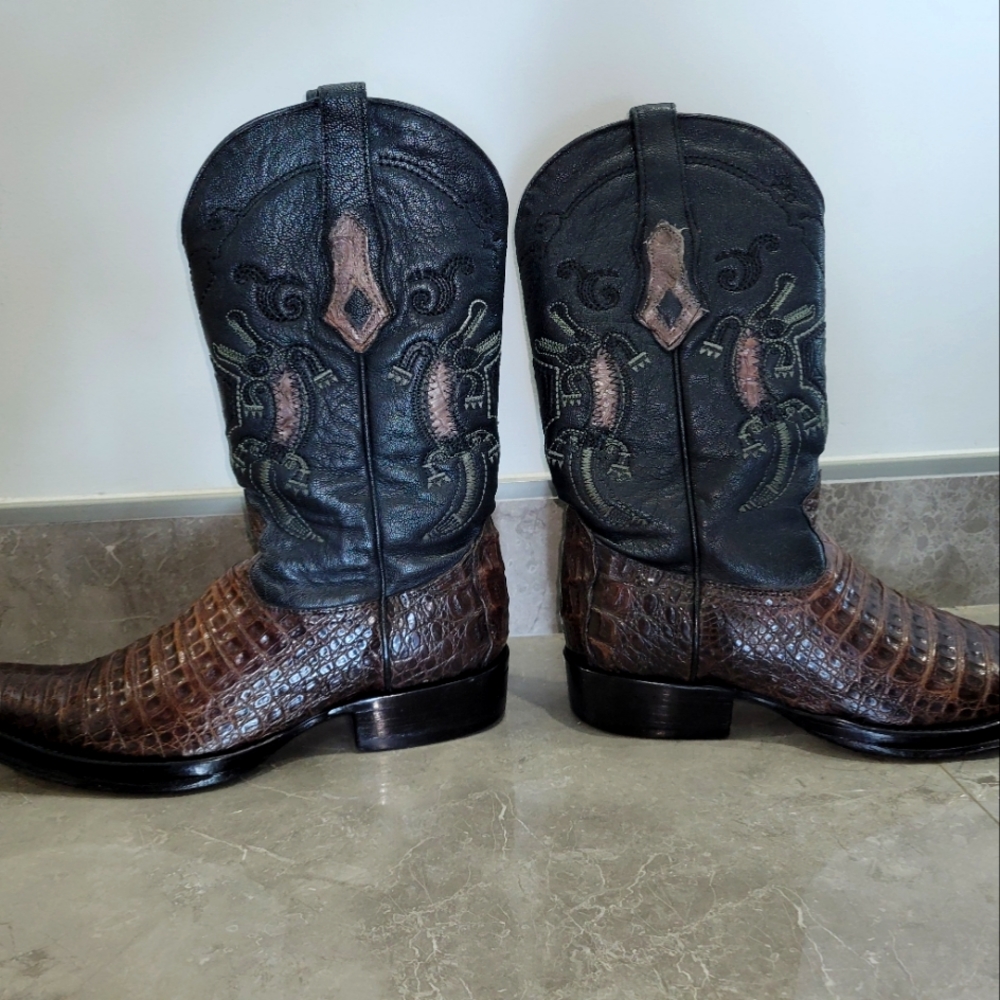 Boots men brown 100% leather cocodrilo belly